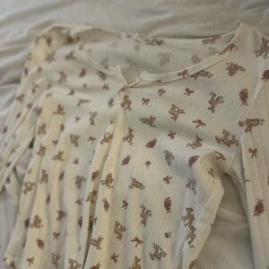 Pink Republic Cream Top with Bear and Bow Design